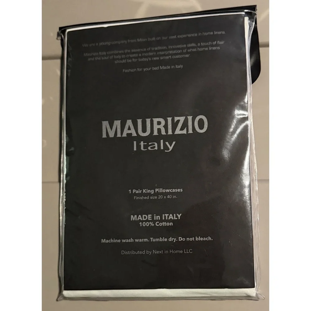 Maurizio Italy White KING Hemstitch Cotton Percale Set of 2 Pillowcases